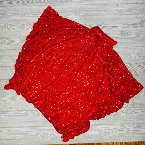 Fantastic fawn oversized red sequin ruffle detail shirt / blouse boho glam med - Picture 7 of 7